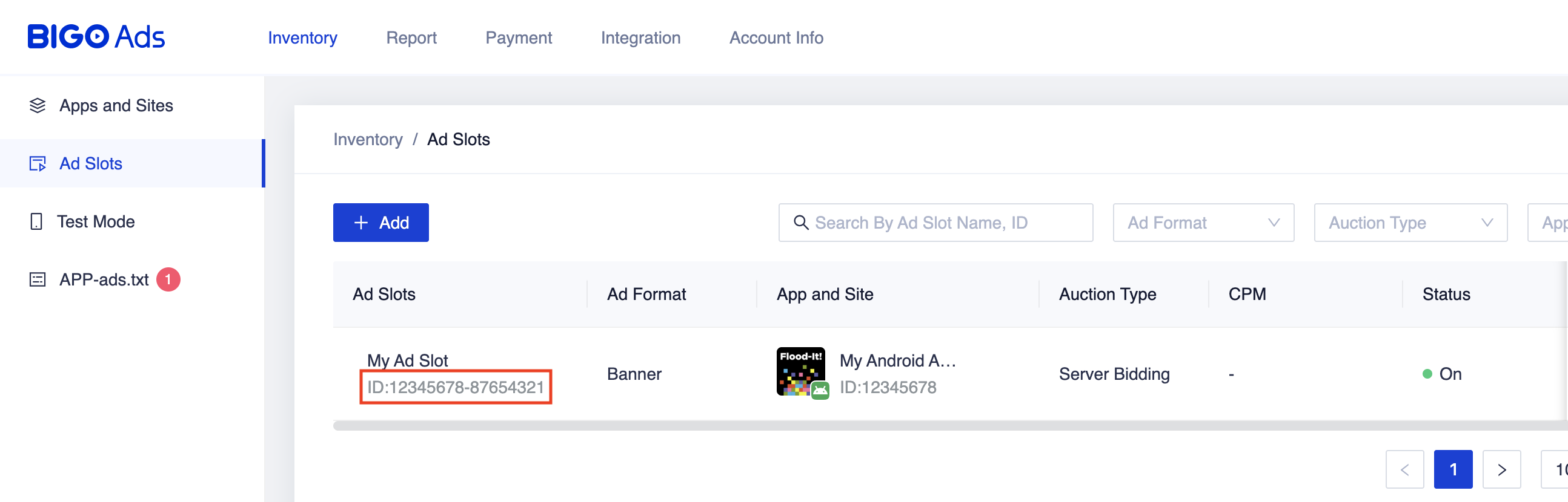 Android Ad Slot ID