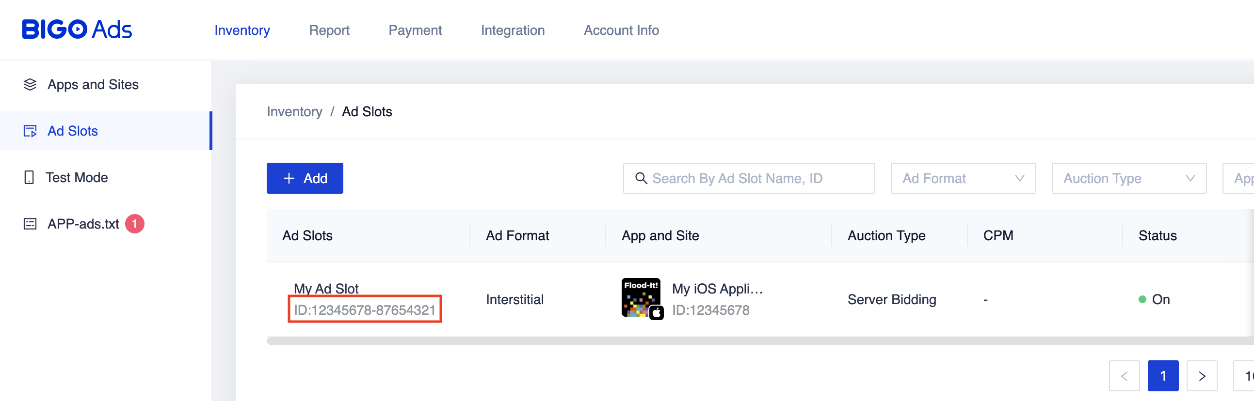 iOS Ad Slot ID