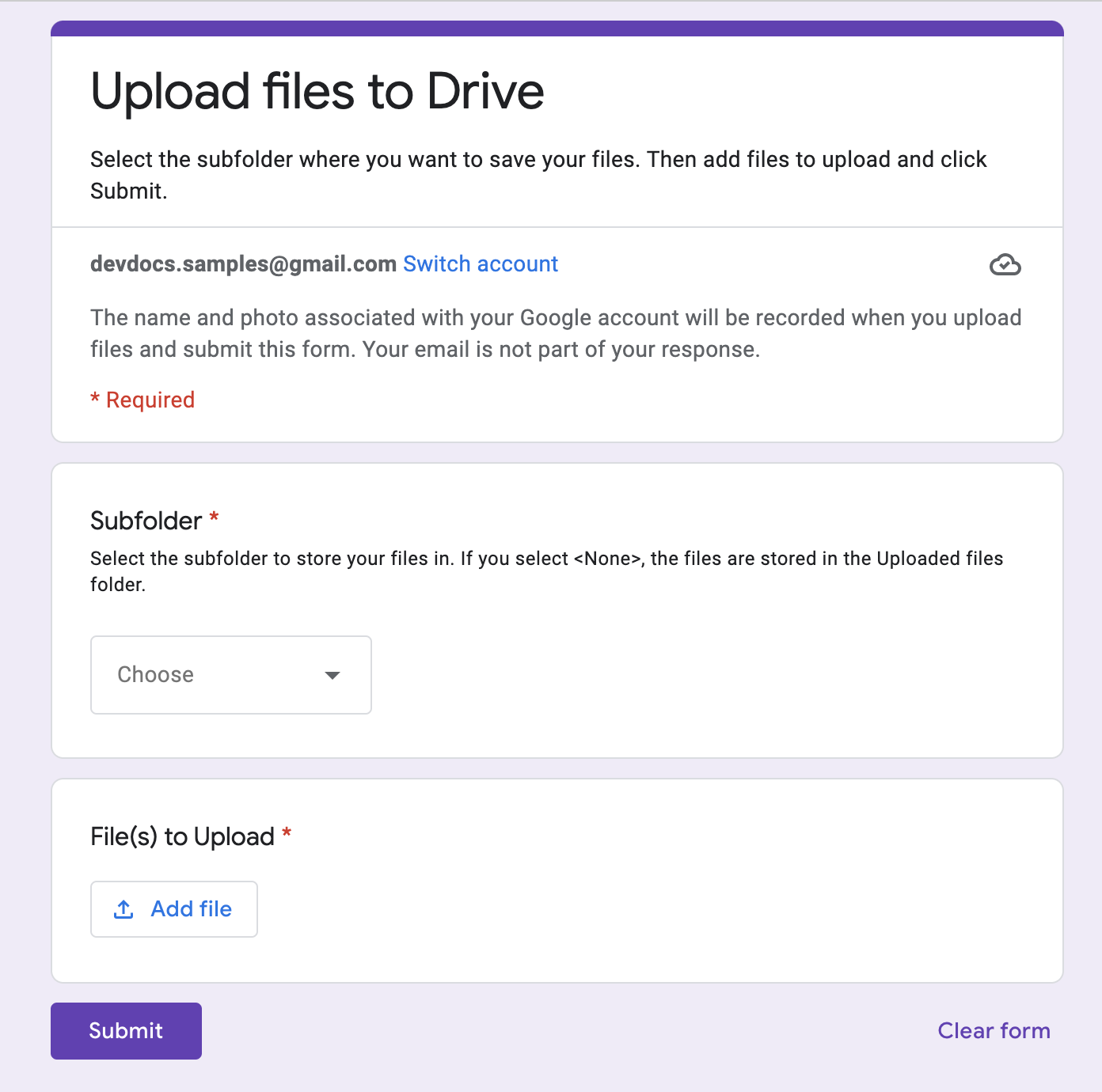 Google Form for uploading files to Google Drive
