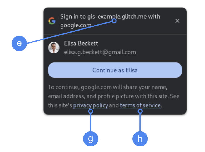 OAuth consent settings as displayed by Chrome One Tap using FedCM