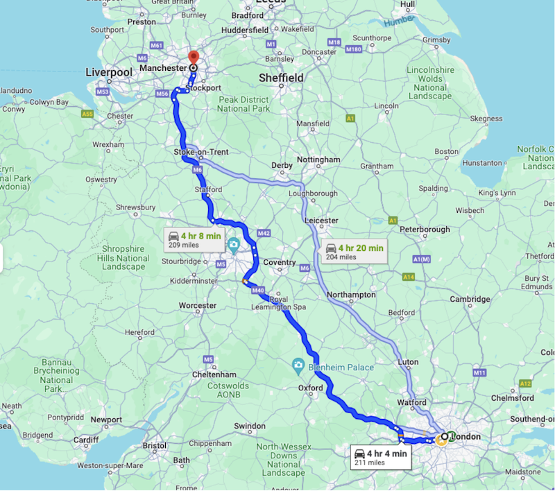 Route from London to
Manchester Route from London to Manchester