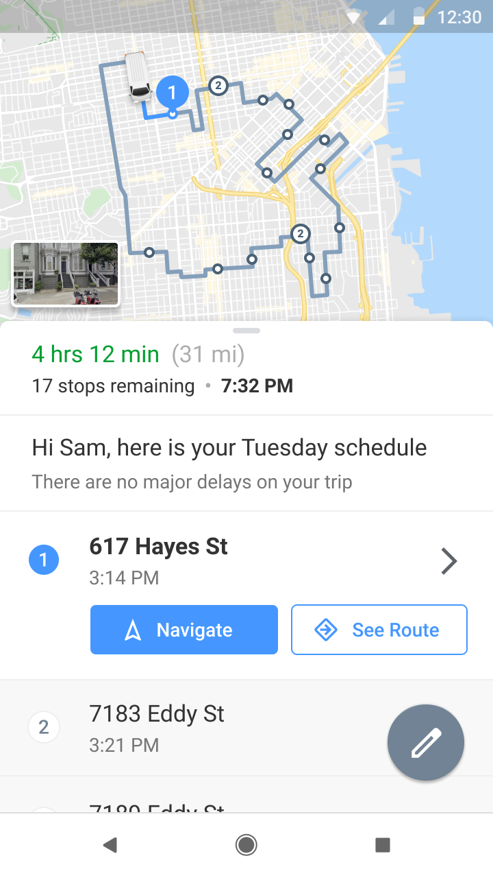 Google
maps displaying a route with several stops