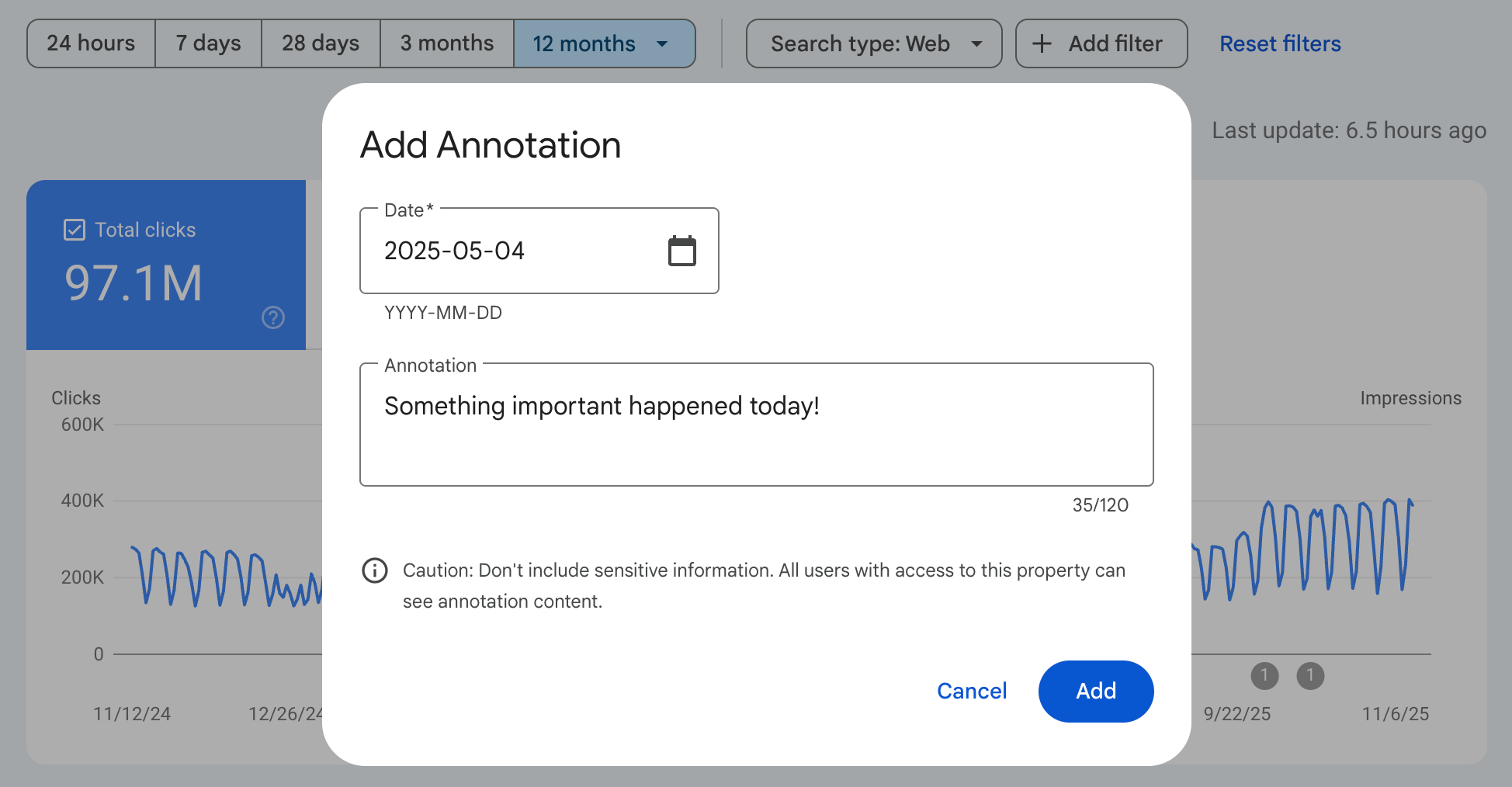 Search Console custom chart annotations