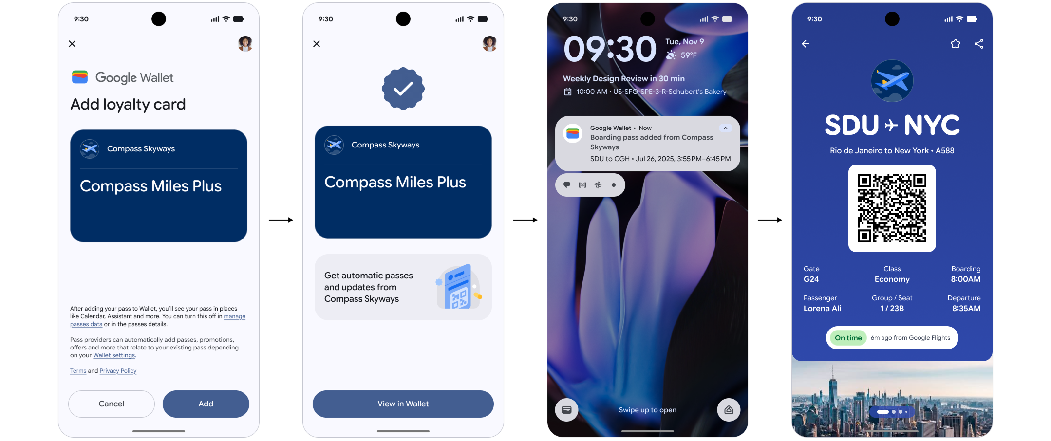 Auto-linked pass flow for boarding passes