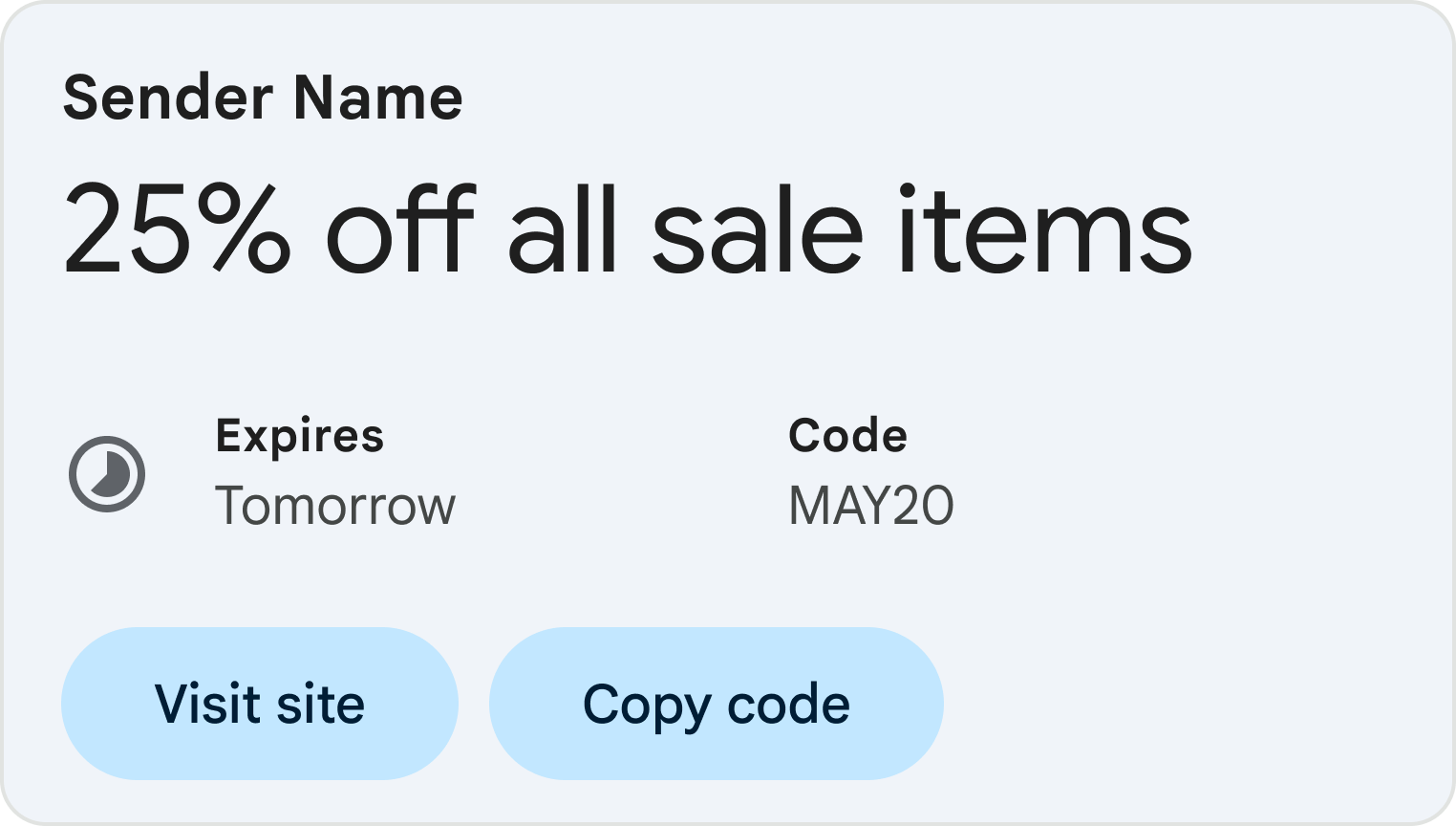 A promotional email that previews a deal card for 25% off and
          the promo code MAY2024.